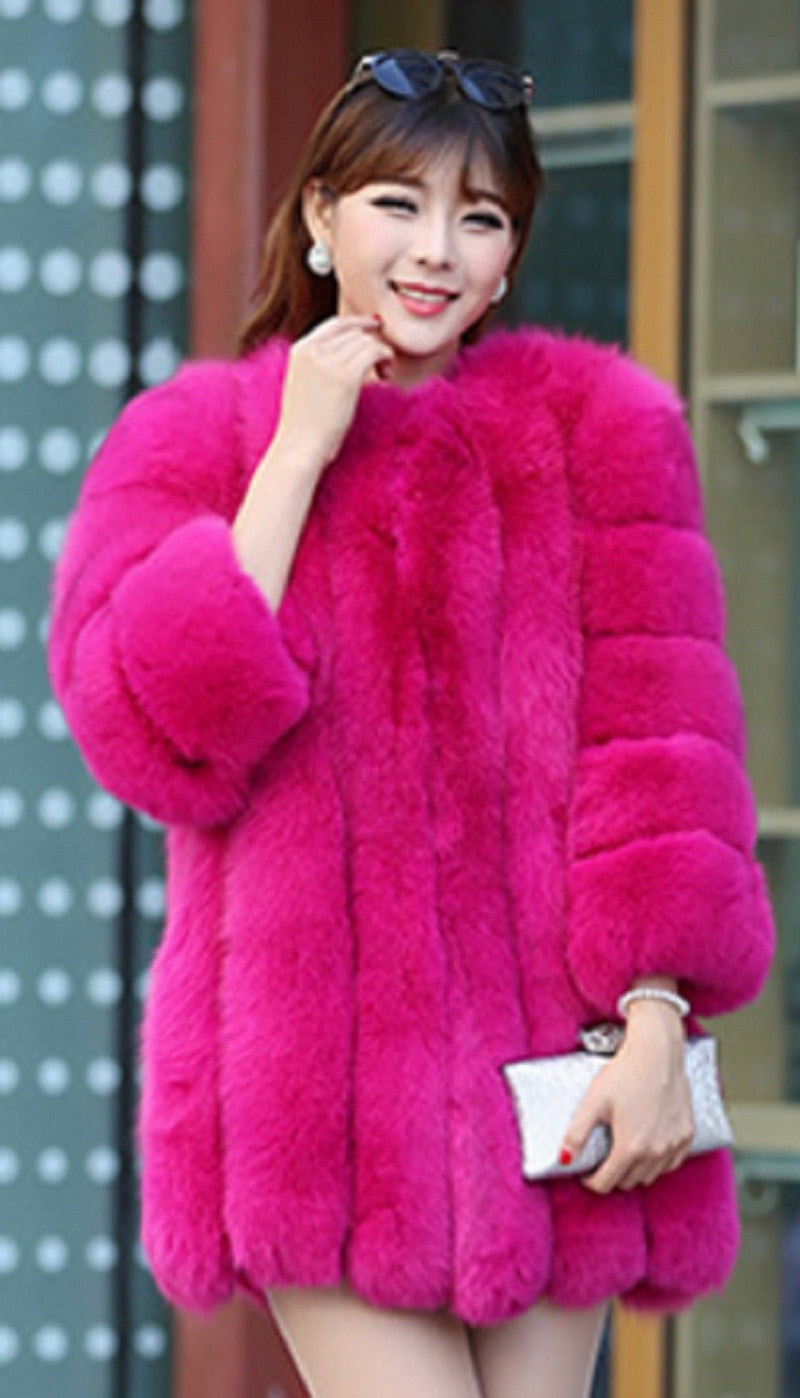 Faux Fox Fur coat Women Slim Faux Fur Jacket Long coat Winter Faux Fox Fur Coat stripe luxury fashion 4XL white,blue,purple