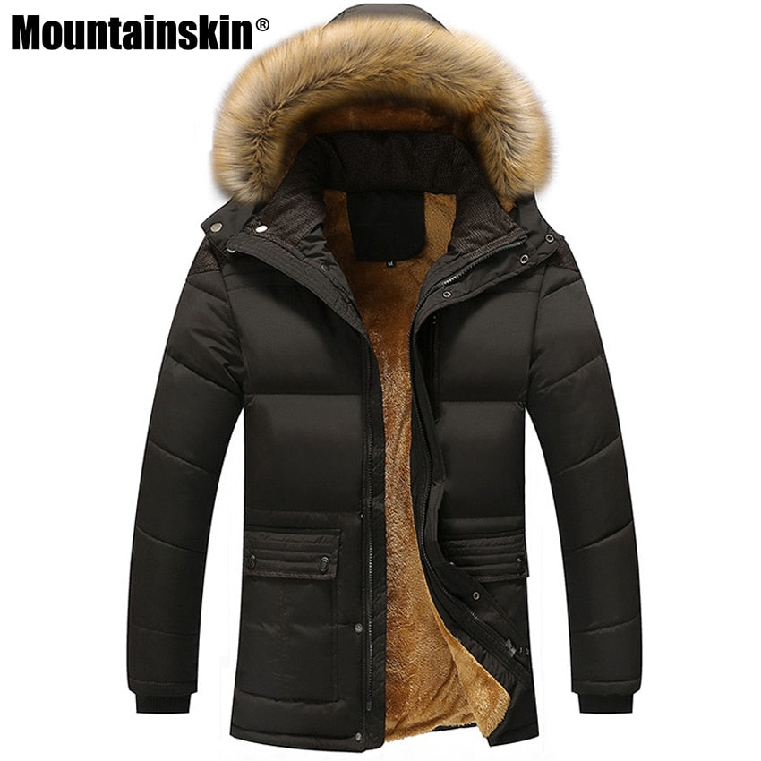 Mountainskin Winter Men&#39;s Jackets Thick Fleece 5XL Fur Collar Hooded Men&#39;s Coats Casual Jacket Male Outerwear Windproof SA390