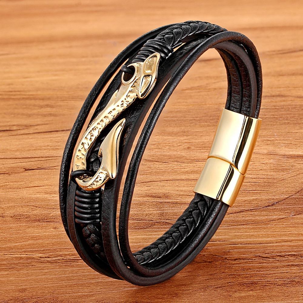 XQNI Charming Jewelry Different Designs Geometric Pattern Multi-layers Genuine Leather Bracelet For Men Fashion Jewelry Gift