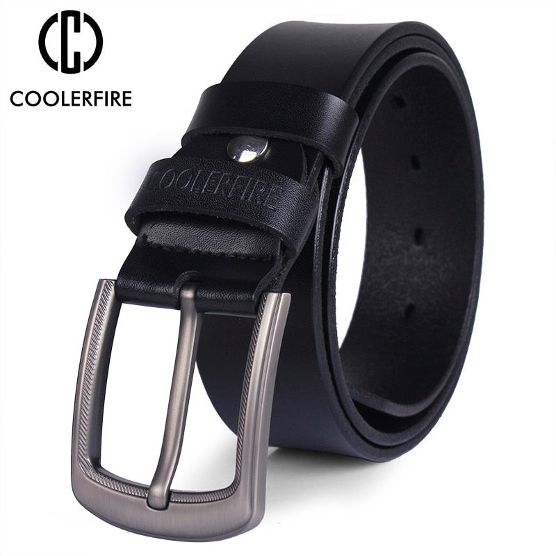 COOLERFIRE Genuine leather belt with pin buckle designer belts for men cowskin fashion  jeans Strap male brown black belts