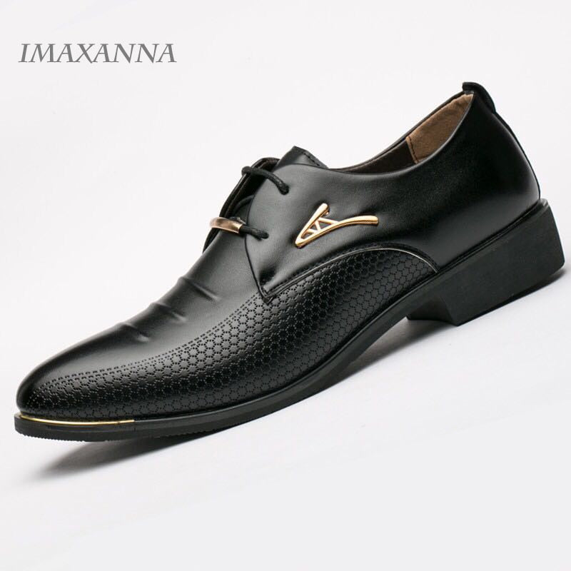 IMAXANNA Mens Dress Shoes Fashion Pointed Toe Lace Up Men's Business Casual Shoes  Leather Oxfords Shoes Big Size 38-48