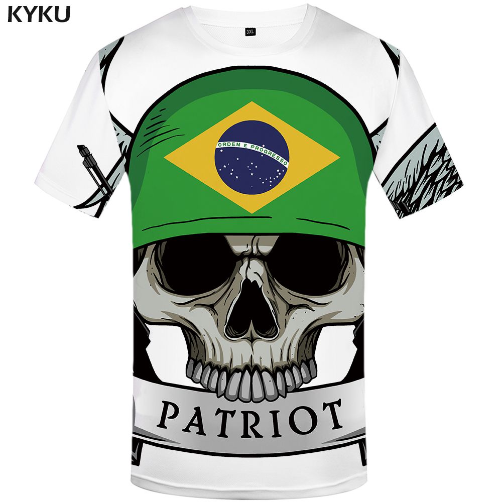 KYKU Brazil Tshirt Men Green Flame T-shirt Hip Hop Tee Black Print T Shirt 3d Gothic Punk Rock Mens Clothing Summer Streetwear