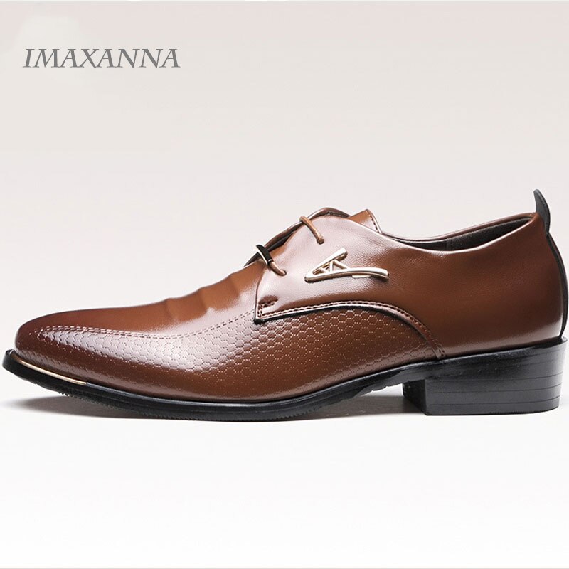 IMAXANNA Mens Dress Shoes Fashion Pointed Toe Lace Up Men's Business Casual Shoes  Leather Oxfords Shoes Big Size 38-48