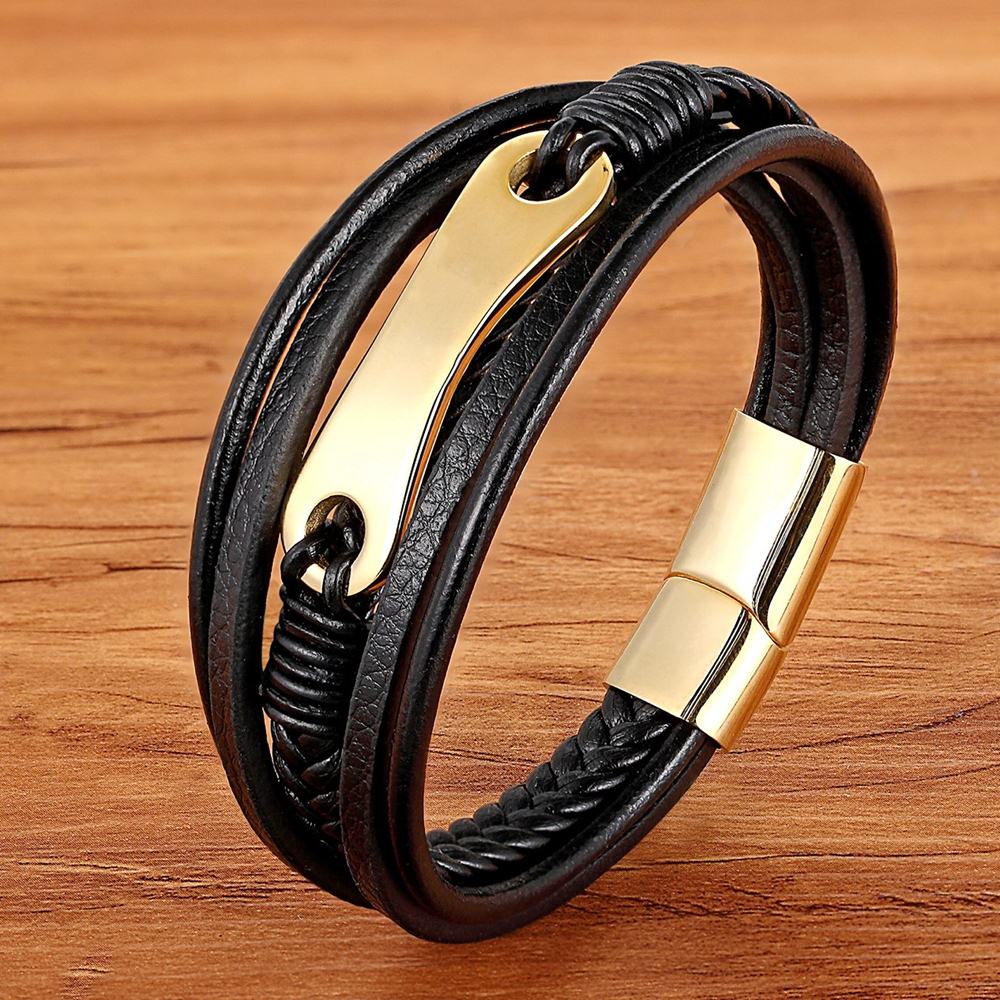 XQNI Charming Jewelry Different Designs Geometric Pattern Multi-layers Genuine Leather Bracelet For Men Fashion Jewelry Gift