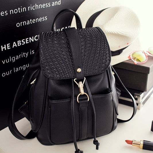 New Women Back Bag PU Leather Preppy Backpacks For Teenage Girls Lady School Bags Black Casual Backpack Female Mochila