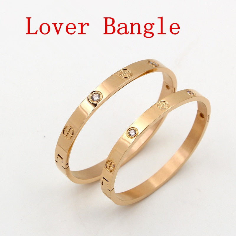 Fashion Jewelry Lover Couple Bracelet Stainless Steel Gold Color Cross Screw Bracelets &amp; Bangles For Men Women Jewelry B008-1