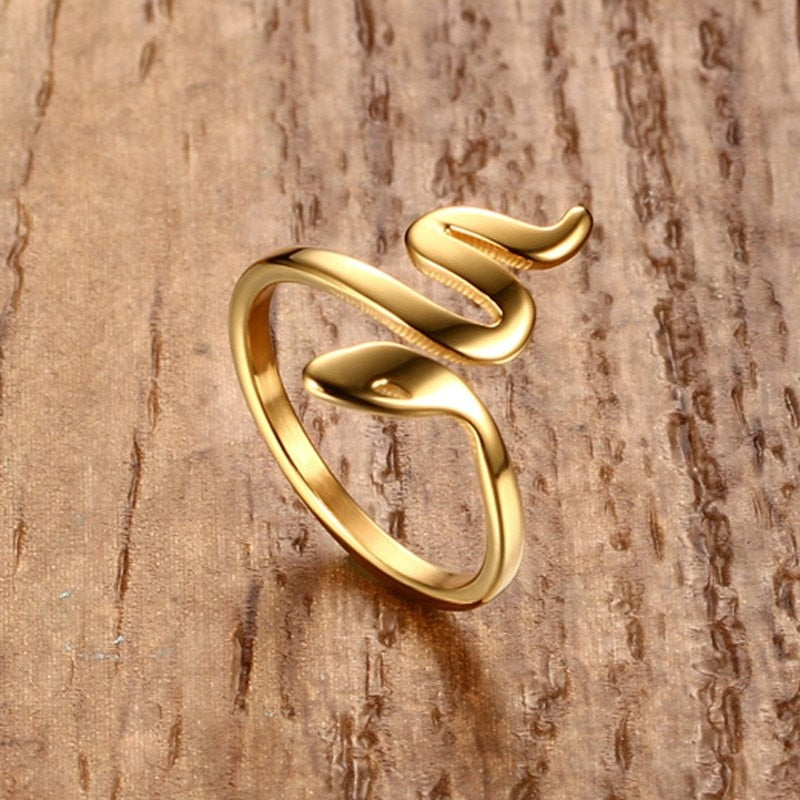 Vnox Snake Rings for Women Rock Stainless Steel Gold-color Party Jewelry