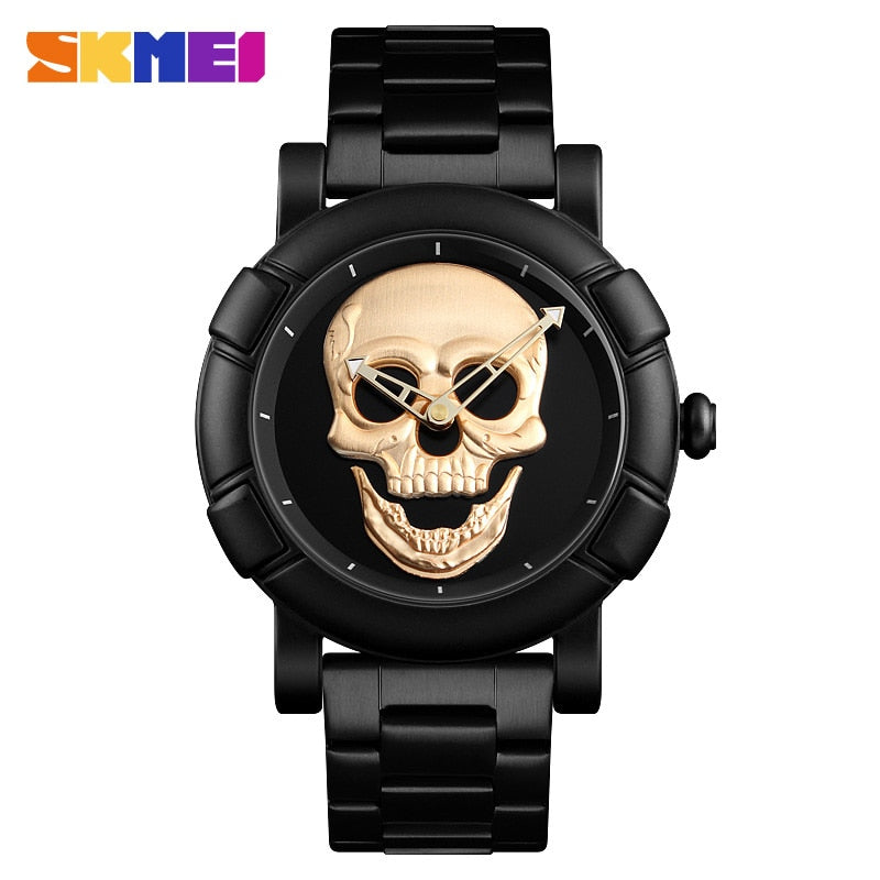 SKMEI Fashion Sport Mens Watches Top Brand Luxury Skull Watch Men 3Bar Waterproof Quartz Wristwatches Relogio Masculino 9178