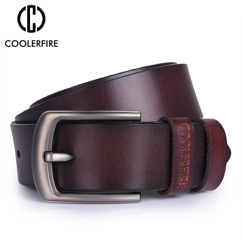 COOLERFIRE Genuine leather belt with pin buckle designer belts for men cowskin fashion  jeans Strap male brown black belts