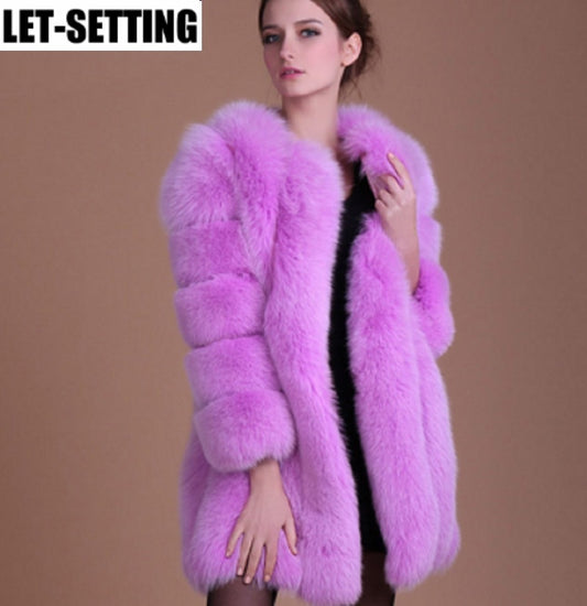 Faux Fox Fur coat Women Slim Faux Fur Jacket Long coat Winter Faux Fox Fur Coat stripe luxury fashion 4XL white,blue,purple