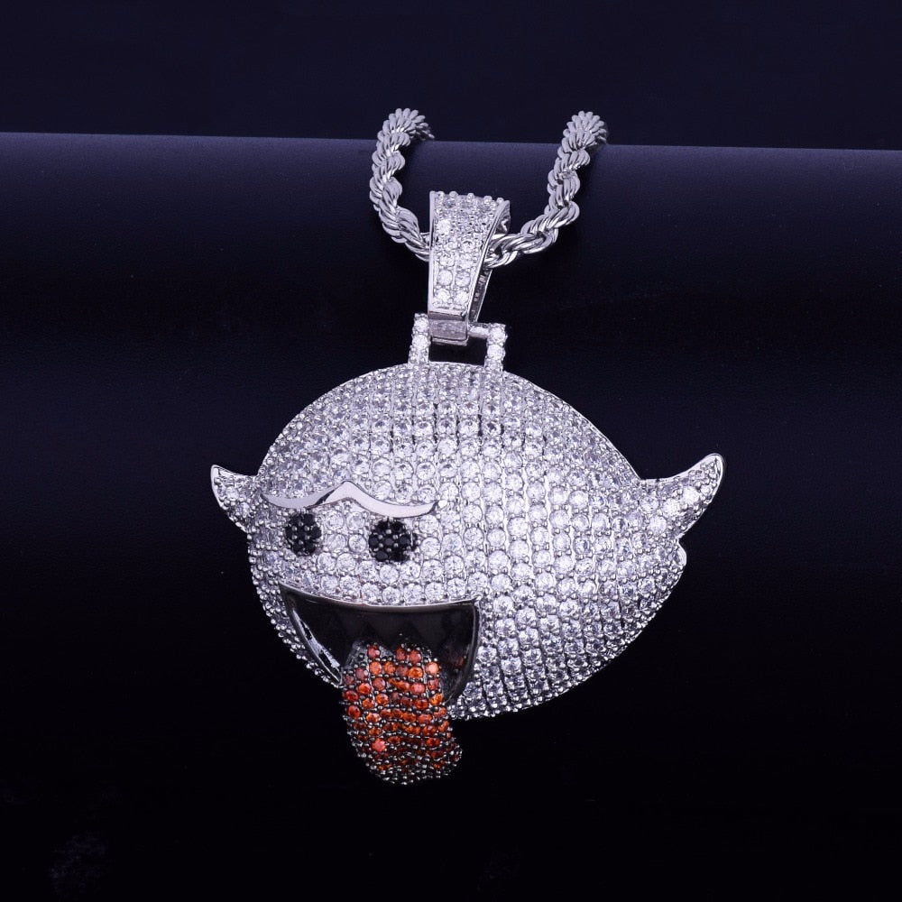 Flying Ghost Hip Hop Pendant Gold Color Bling Cubic Zircon Men&#39;s Necklace Jewelry