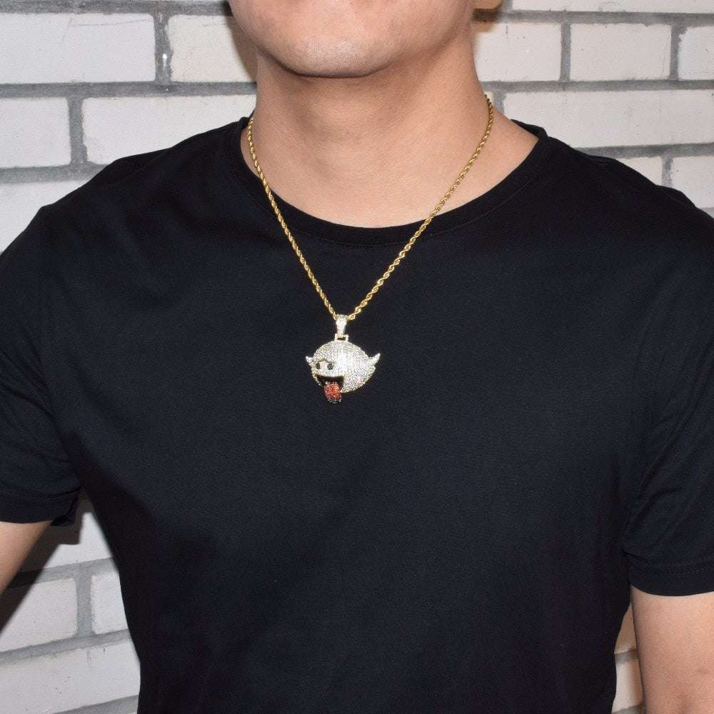 Flying Ghost Hip Hop Pendant Gold Color Bling Cubic Zircon Men&#39;s Necklace Jewelry