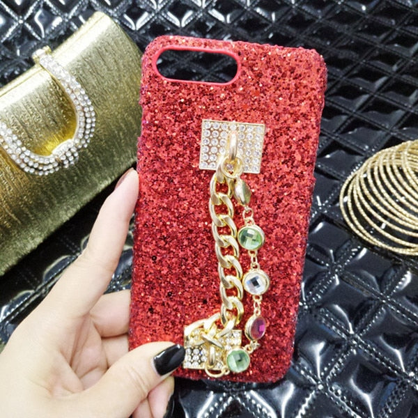 Phone Case for iPhone 11 12 13 Pro X XS MAX XR Bling Luxury Rhinestone Chain Girls Cover Back Tassel Case for iPhone 6 7 8 Plus