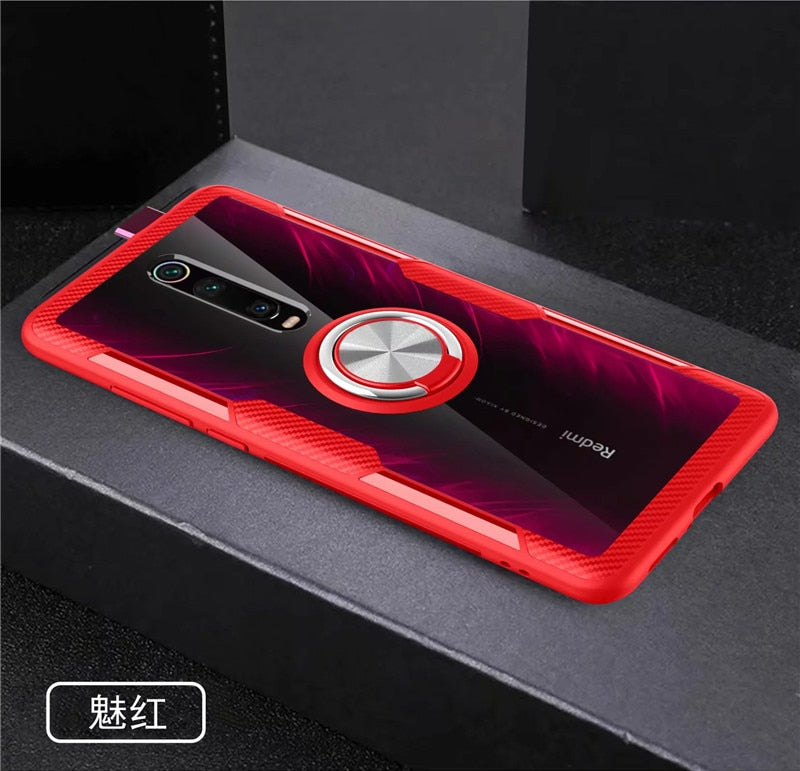 For Xiaomi Mi9T Mi 9T Pro Case Luxury Magnetic Ring Transparent Clear Glass Back Cover for Redmi K20 Pro Car holder Stand Cases