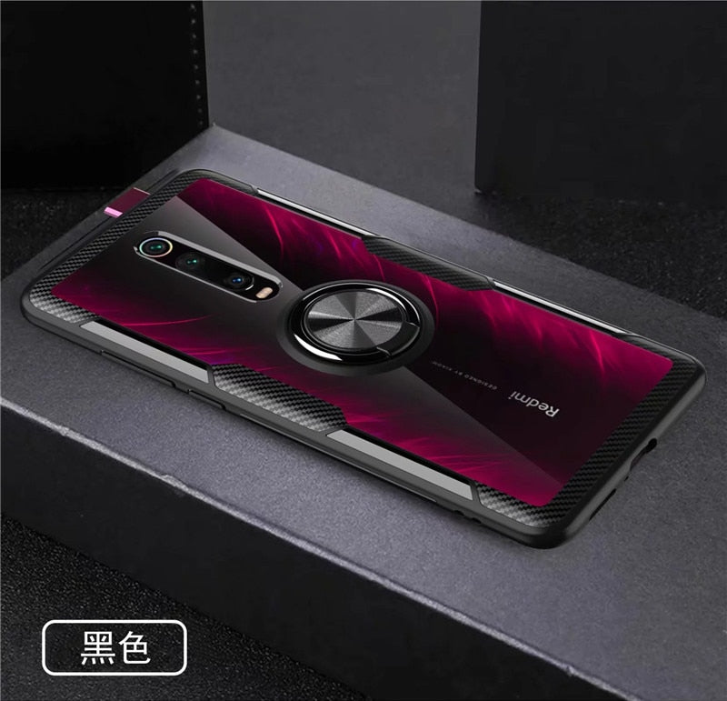 For Xiaomi Mi9T Mi 9T Pro Case Luxury Magnetic Ring Transparent Clear Glass Back Cover for Redmi K20 Pro Car holder Stand Cases