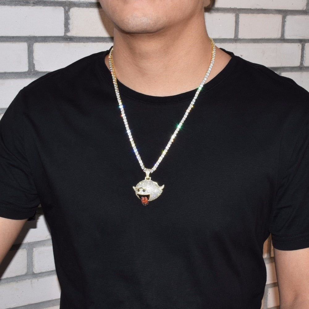 Flying Ghost Hip Hop Pendant Gold Color Bling Cubic Zircon Men&#39;s Necklace Jewelry