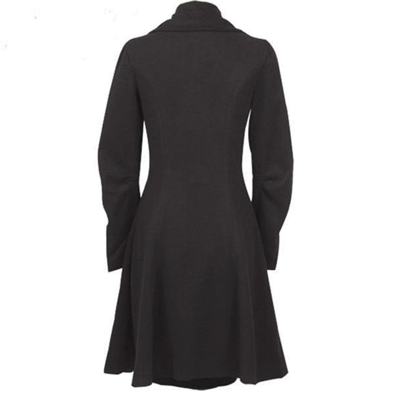 Fashion Long Medieval Trench Woolen Coat Women Winter Black Stand Collar Gothic Overcoat Elegant Women Coat Vintage Female