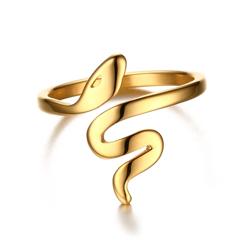 Vnox Snake Rings for Women Rock Stainless Steel Gold-color Party Jewelry