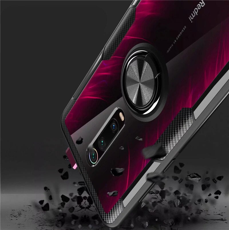 For Xiaomi Mi9T Mi 9T Pro Case Luxury Magnetic Ring Transparent Clear Glass Back Cover for Redmi K20 Pro Car holder Stand Cases