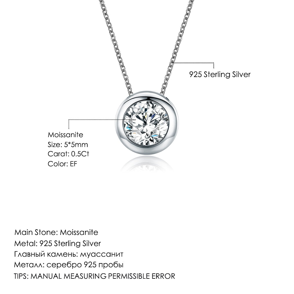 GEM&#39;S BALLET 925 Silver 585 14K 10K 18K Gold Necklace 0.5Ct Round Cut 5mm EF Color Moissanite Pendant Necklace For Women Wedding