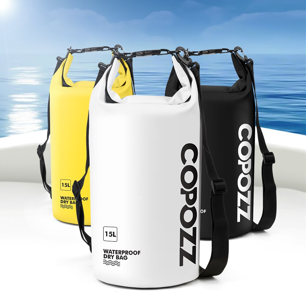 COPOZZ Swimming Bags Waterproof Bag Dry Bag PVC 15L Outdoor Sport Roll Top for Gym Travel Adjustable Personalized Storage Bags