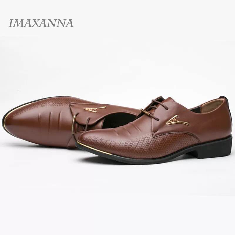 IMAXANNA Mens Dress Shoes Fashion Pointed Toe Lace Up Men's Business Casual Shoes  Leather Oxfords Shoes Big Size 38-48