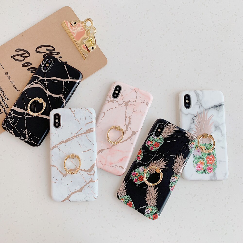 LACK Luxury Diamond Ring Shiny Gold Line laser marble Cases For iphone 13 12Pro Max X XS Max XR 7 8 Plus 11 Soft Stand Cover