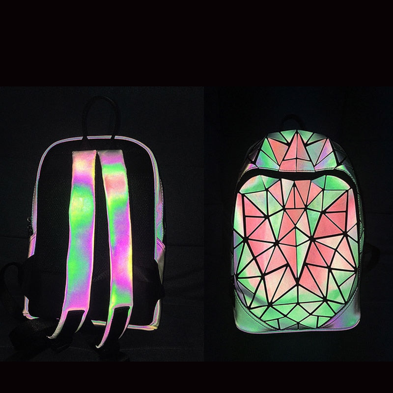 New Women Backpack Geometric Folding Bag Small Students School Bags For Teenage Girls Luminous Backpacks Hologram Daily Backpack