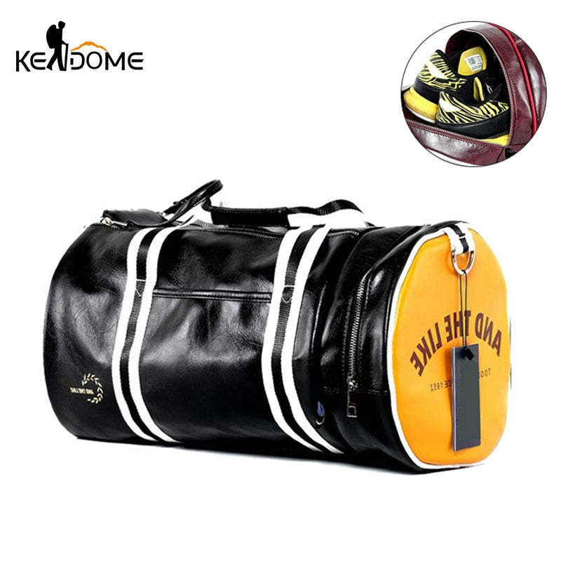 PU Leather Sports Gym Bag Multifunction Training Fitness Shoulder Bags Traveling Handbag Striped Sac De Sport Women Men XA719WD