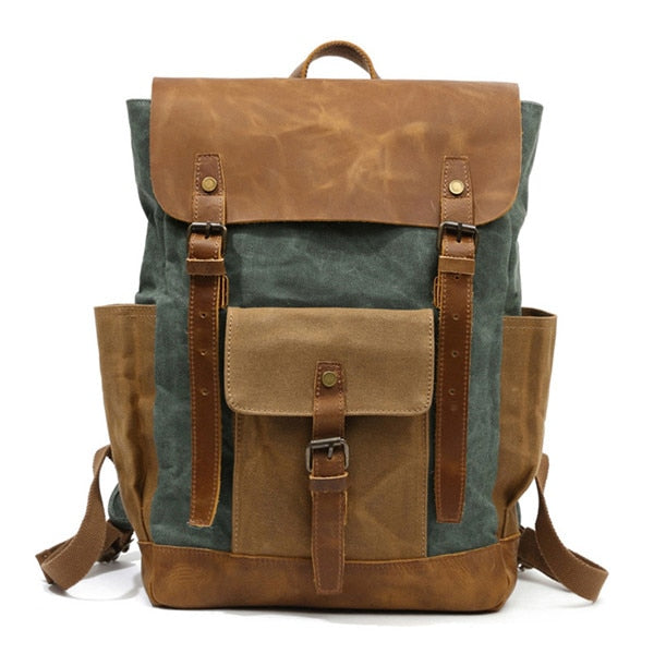 Waterproof Oil Wax Canvas with Crazy Horse Cow Leather Backpacks Vintage Unisex Travel Rucksacks 15&quot; Laptop Daypacks