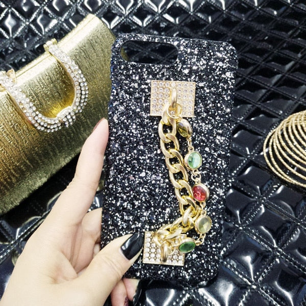 Phone Case for iPhone 11 12 13 Pro X XS MAX XR Bling Luxury Rhinestone Chain Girls Cover Back Tassel Case for iPhone 6 7 8 Plus