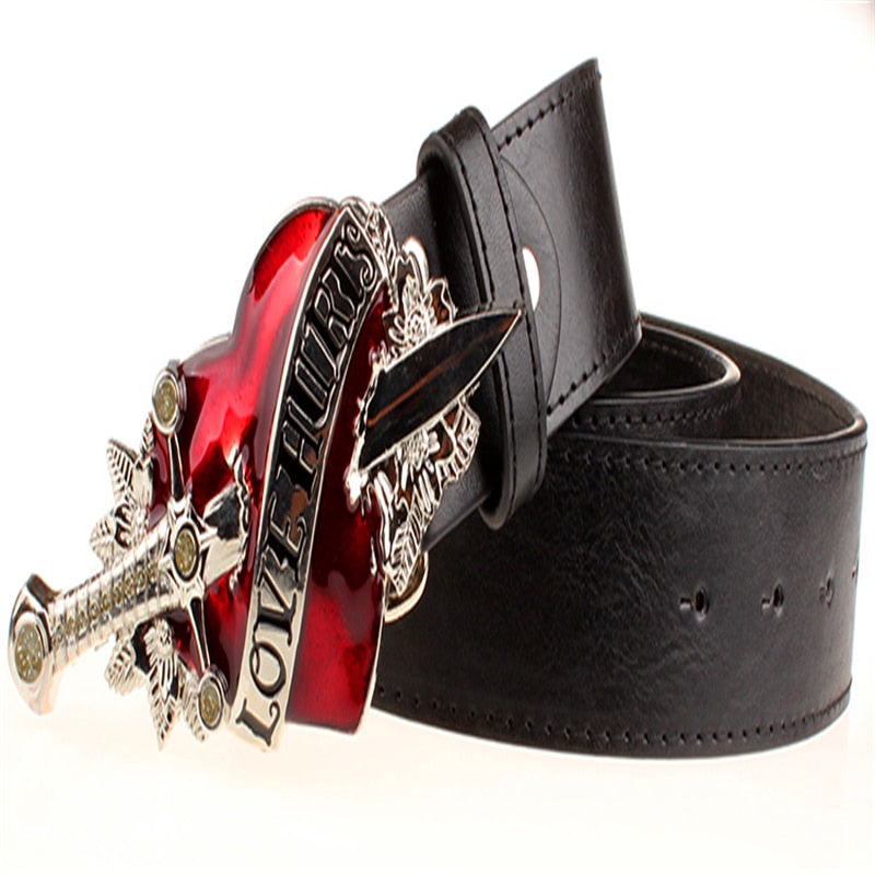 Cool Fashion Leather Belt Heart Arrow Love Hurts Design Punk Rock Waistband Women & Man Decorative belts Jeans Hip Hop Girdle