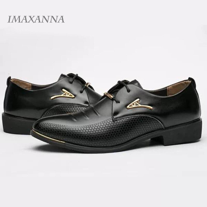 IMAXANNA Mens Dress Shoes Fashion Pointed Toe Lace Up Men's Business Casual Shoes  Leather Oxfords Shoes Big Size 38-48