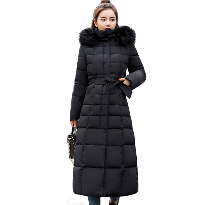 X-Long 2021 New Arrival Fashion Slim Women Winter Jacket Cotton Padded Warm Thicken Ladies Coat Long Coats Parka Womens Jackets