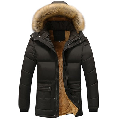 Mountainskin Winter Men&#39;s Jackets Thick Fleece 5XL Fur Collar Hooded Men&#39;s Coats Casual Jacket Male Outerwear Windproof SA390