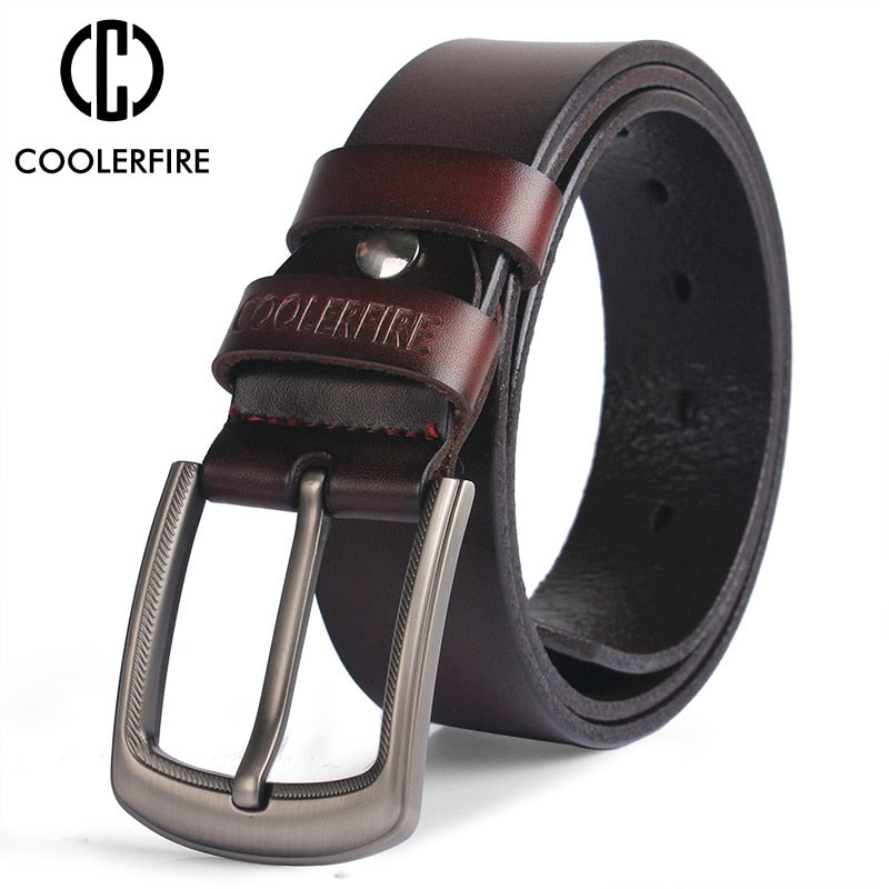 COOLERFIRE Genuine leather belt with pin buckle designer belts for men cowskin fashion  jeans Strap male brown black belts