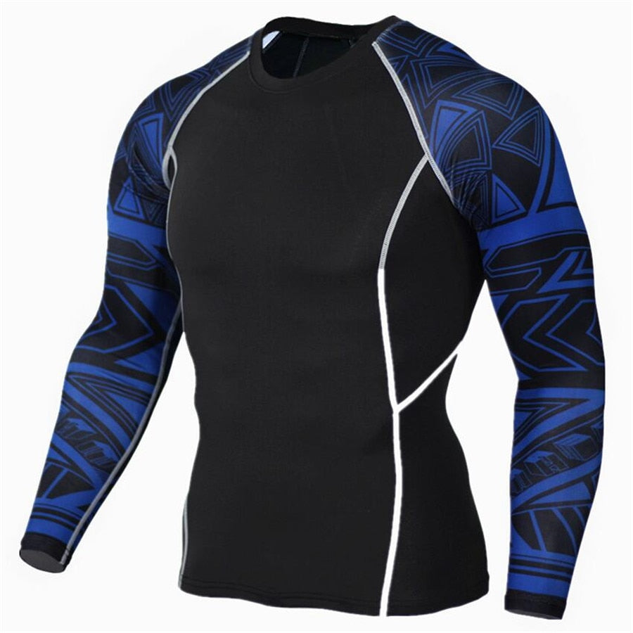 Compression Shirt Men's Base Tshirts Tight-Fitting Second Skin Technical Printing Long Sleeve Bodybuilding Tops