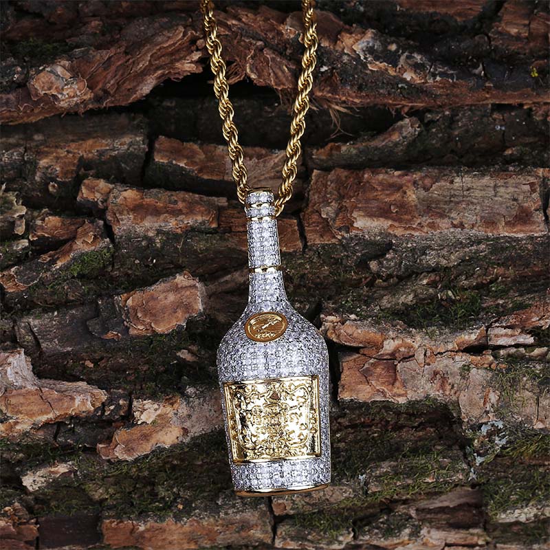 Champagne Bottle Pendant Necklace Mens Charms Jewelry With Tennis Chain Gold Silver Color Chains Necklace Hip Hop Jewelry Gift