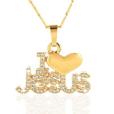 Fashion Religious I Love Jesus pendant necklace for women gold/rose gold Christian jewelry accessories gift