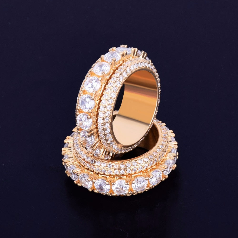 Rotating Men Ring Copper Charm Gold Color Cubic Zircon Fashion Hip Hop Jewelry