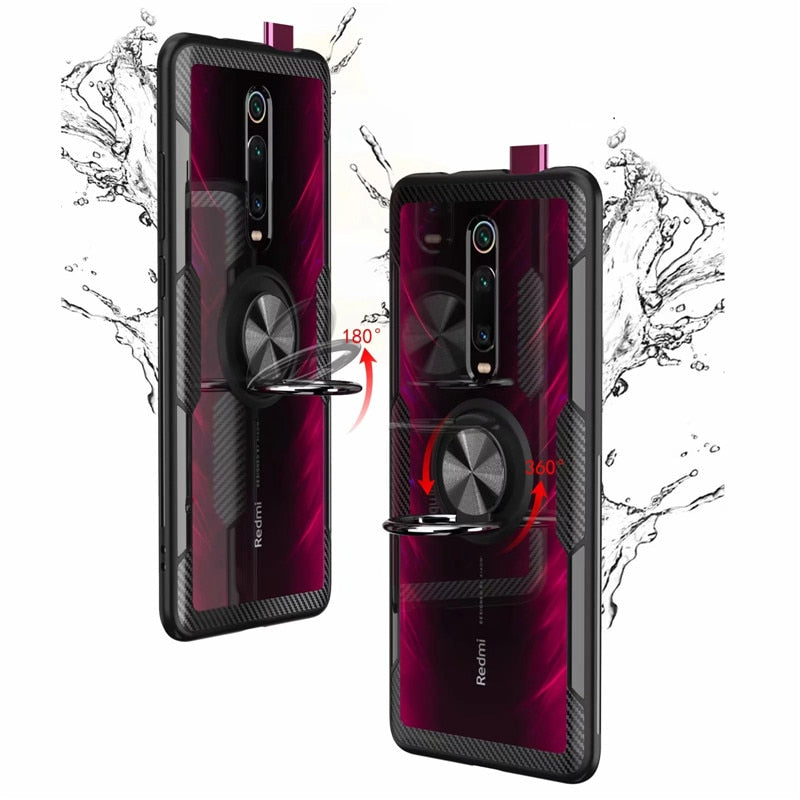 For Xiaomi Mi9T Mi 9T Pro Case Luxury Magnetic Ring Transparent Clear Glass Back Cover for Redmi K20 Pro Car holder Stand Cases