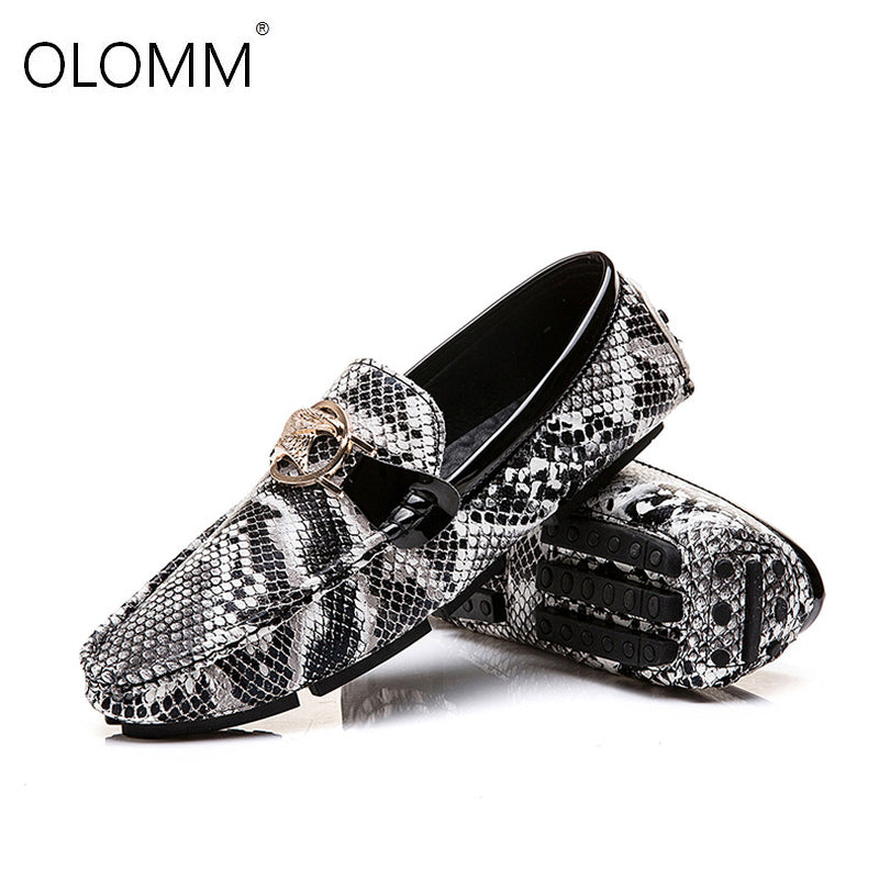 Men Loafers Driving Shoes Soft Casual Shoes Men Flats Men Shoes Leather Loafers Big Size 38-48 Male Slip on Snake Skin Shoes