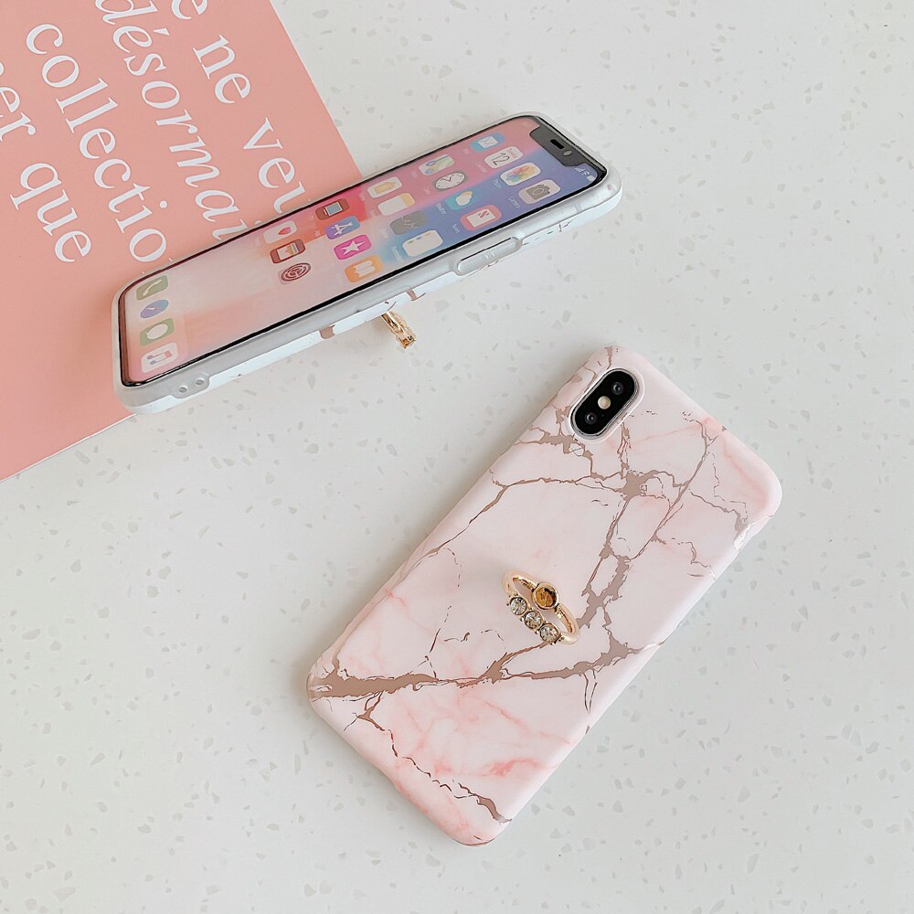 LACK Luxury Diamond Ring Shiny Gold Line laser marble Cases For iphone 13 12Pro Max X XS Max XR 7 8 Plus 11 Soft Stand Cover