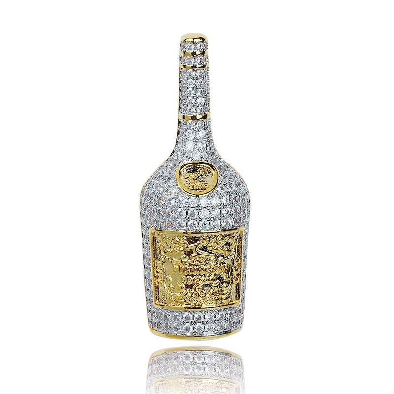 Champagne Bottle Pendant Necklace Mens Charms Jewelry With Tennis Chain Gold Silver Color Chains Necklace Hip Hop Jewelry Gift