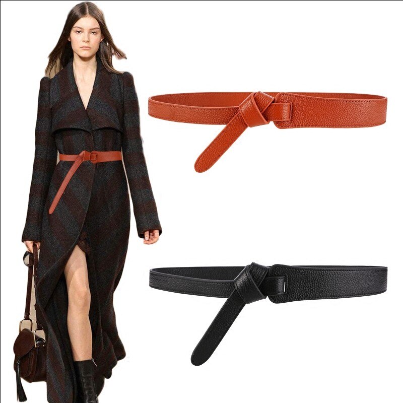 Luxury Female Belt for Women red Bow design Thin PU Leather Jeans Girdles Loop strap belts bownot brown dress coat accessories