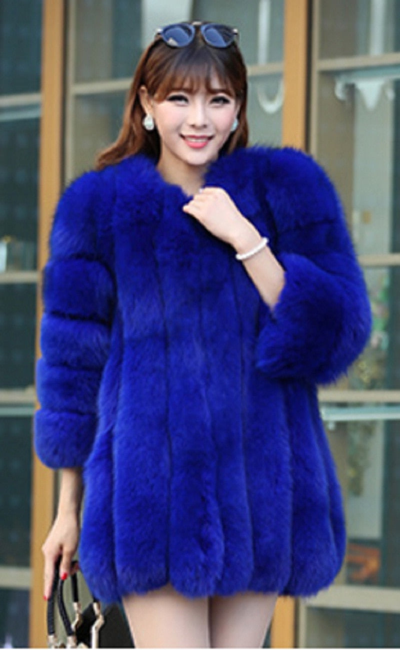 Faux Fox Fur coat Women Slim Faux Fur Jacket Long coat Winter Faux Fox Fur Coat stripe luxury fashion 4XL white,blue,purple