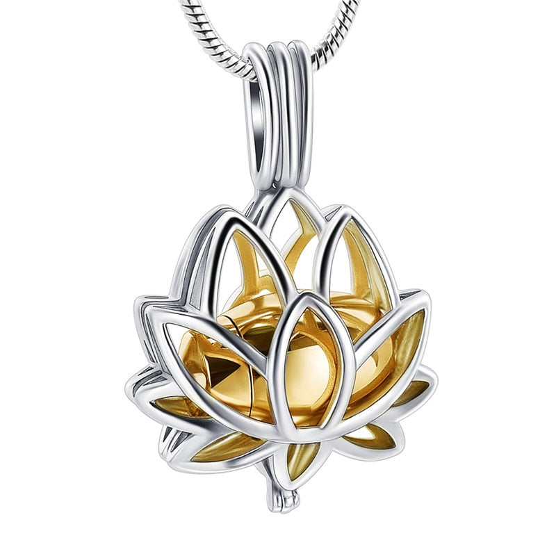 Stainless Steel Lotus Flower Keepsake Pendant For Women Mini Cremation Urn Jewelry Memorial Jewelry Ashes Locket 2 Colors