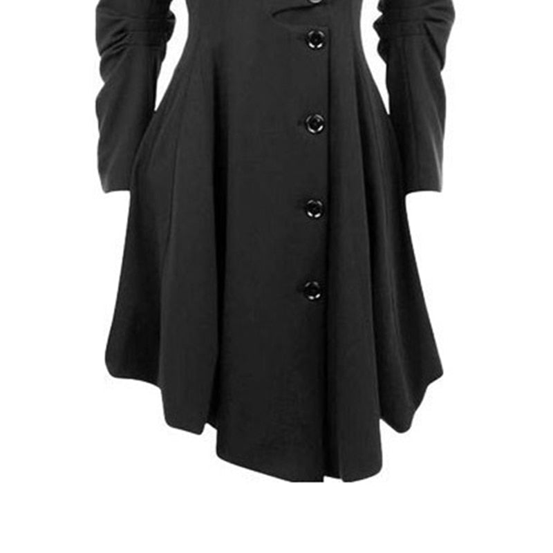 Fashion Long Medieval Trench Woolen Coat Women Winter Black Stand Collar Gothic Overcoat Elegant Women Coat Vintage Female