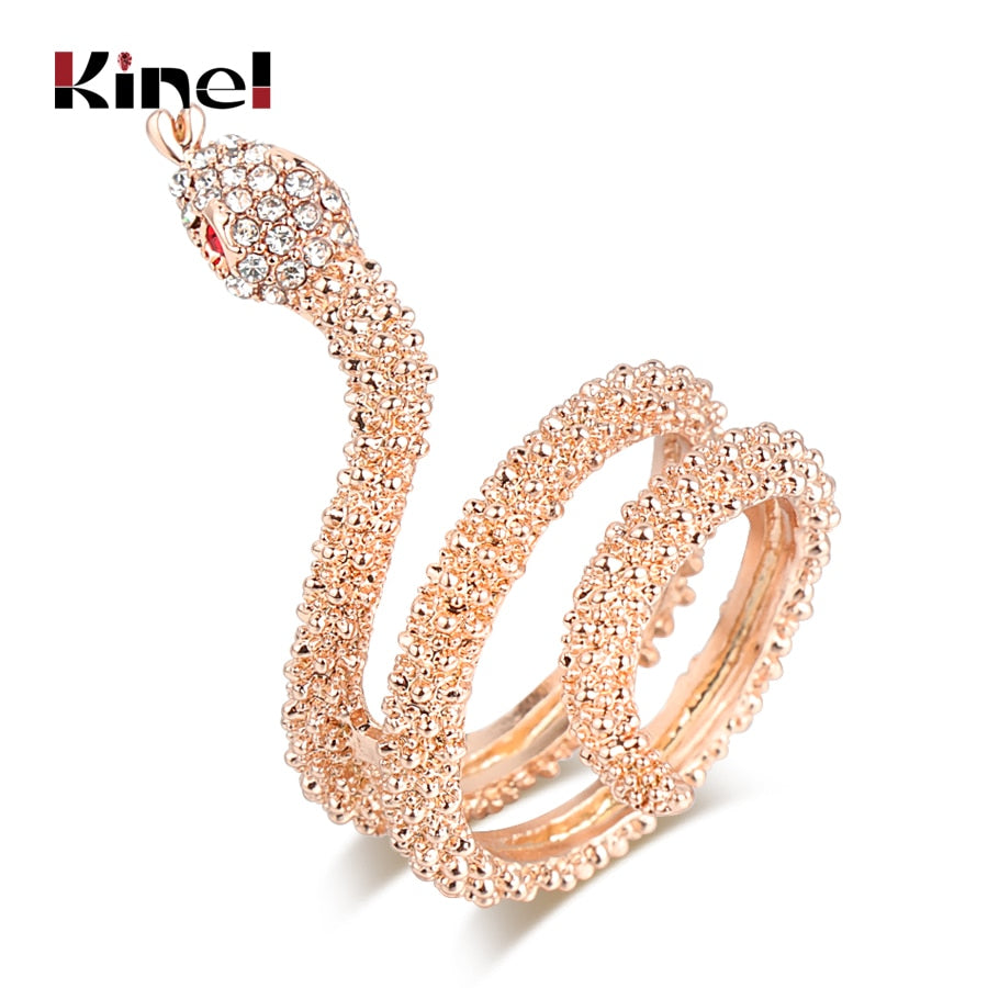 Kinel Animal Jewelry Wholesale Fashion Rose Gold Snake Rings For Women Heavy Metals Punk Rock Crystal Ring Vintage Jewelry