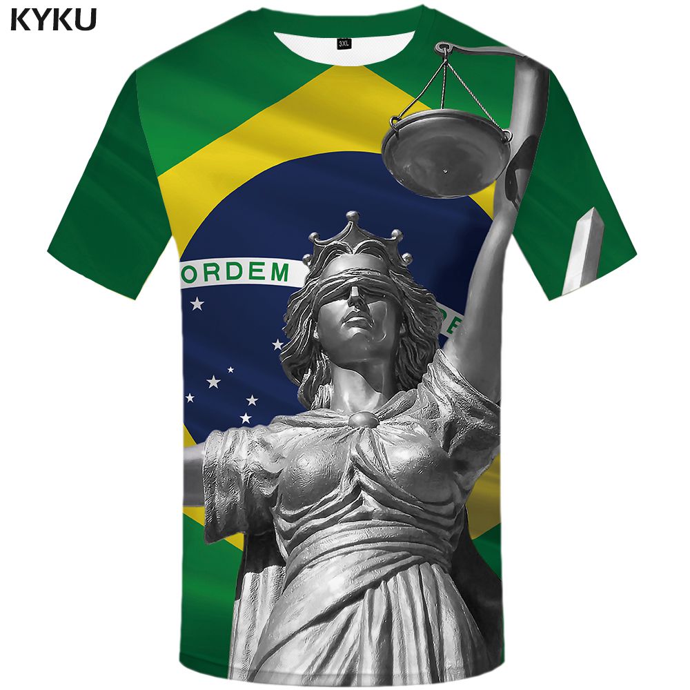 KYKU Brazil Tshirt Men Green Flame T-shirt Hip Hop Tee Black Print T Shirt 3d Gothic Punk Rock Mens Clothing Summer Streetwear